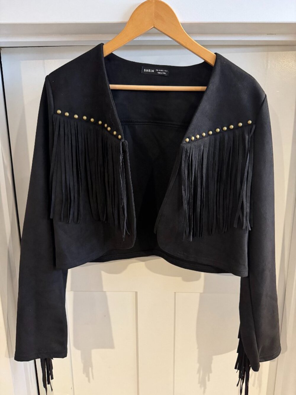 NWT Shein Black Suede Fringe Jacket and Skirt Size Large